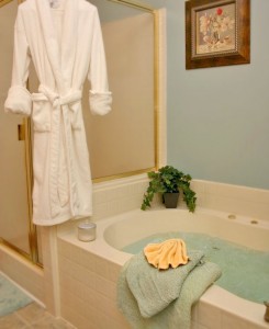 The luxurious bathroom in the King Suite.