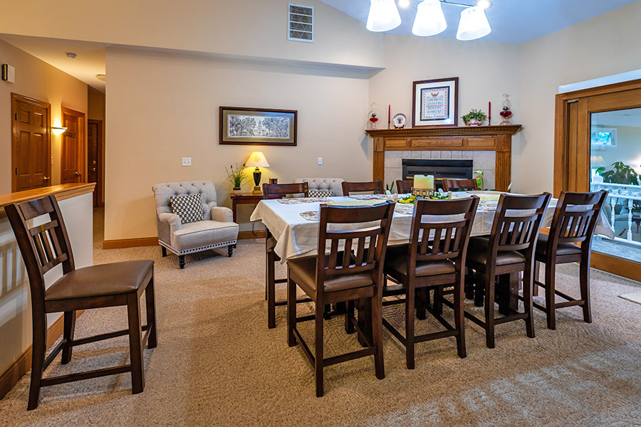 dining room with fireplace