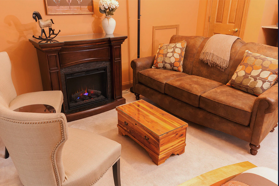 loft fireplace sitting area